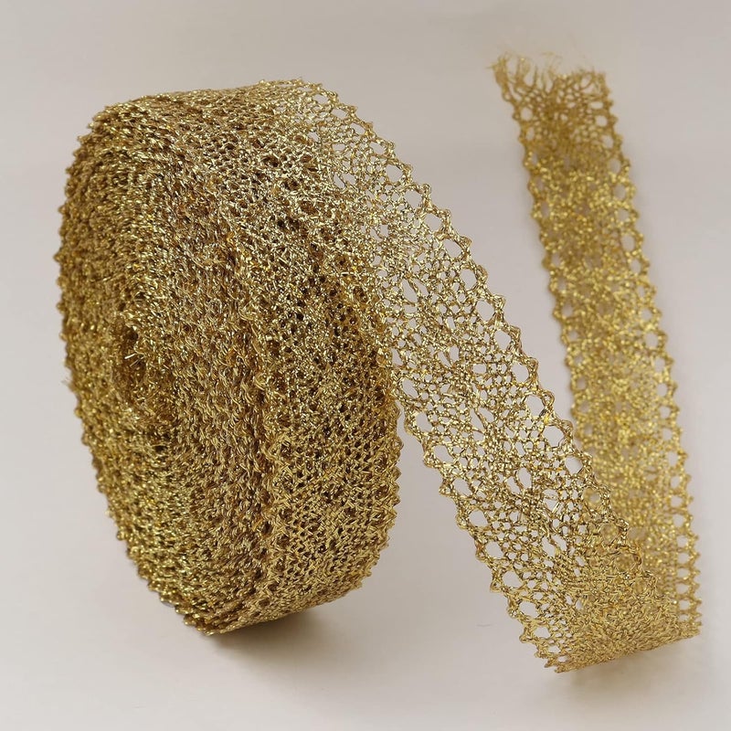 AIETSYEI Gold Lace Trim Vintage Crochet Ribbon Craft Gold Lace for Sewing, Gift Package Wrapping, Bridal Wedding Decoration, Scrapbooking Supplies - Image 1